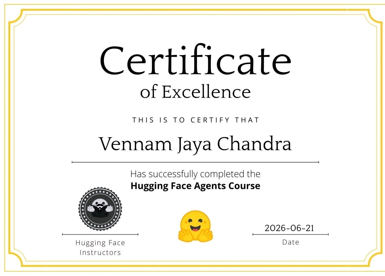 Agents Course — Certificate of Excellence certificate