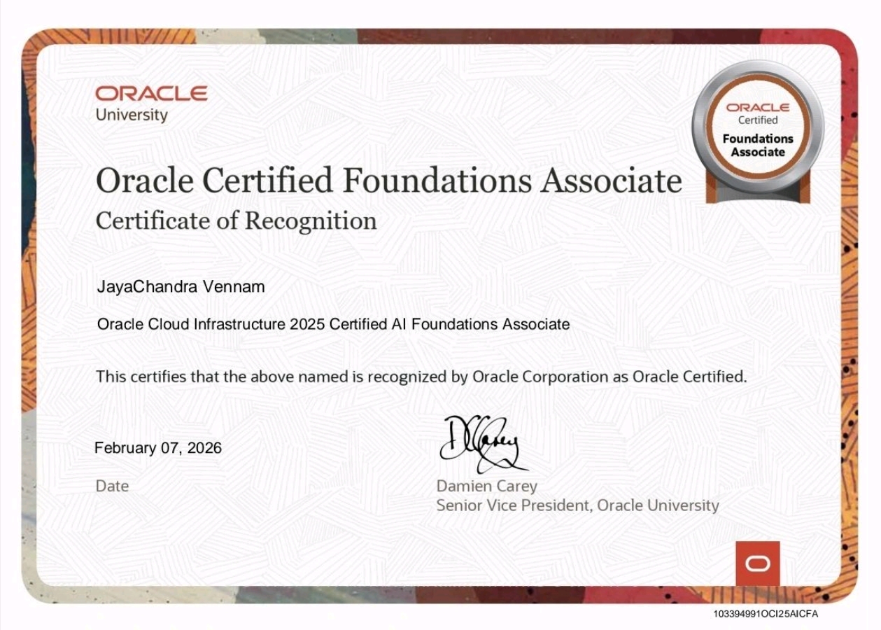 Oracle Cloud Infrastructure 2025 AI Foundations Associate certificate